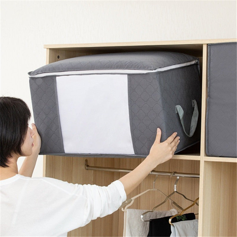 Large gray storage box with zipper for clothes and home essentials - durable and portable.