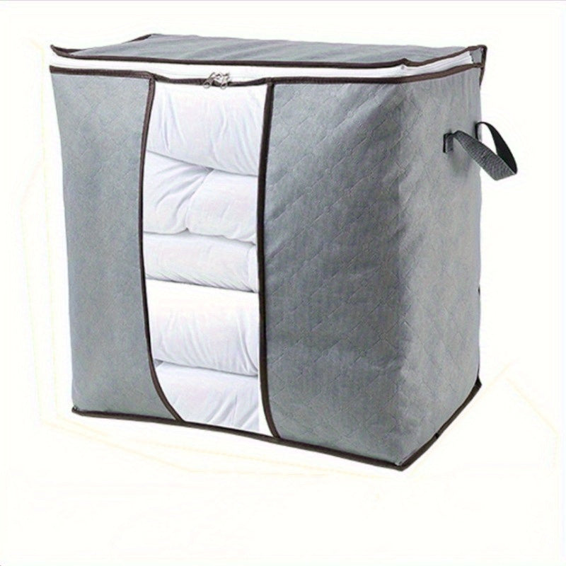 Large gray storage box with zipper for clothes and home essentials - durable and portable.