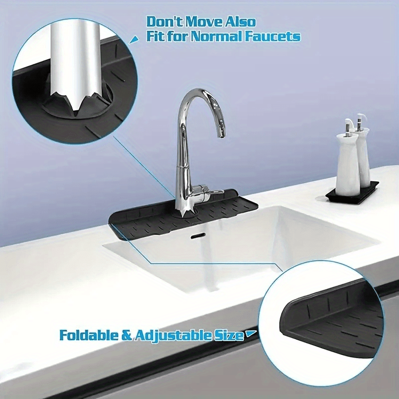 Durable Silicone Faucet Drip Tray with Splash Guard - Water-resistant, Angled for Easy Drainage on Kitchen & Bathroom Surfaces