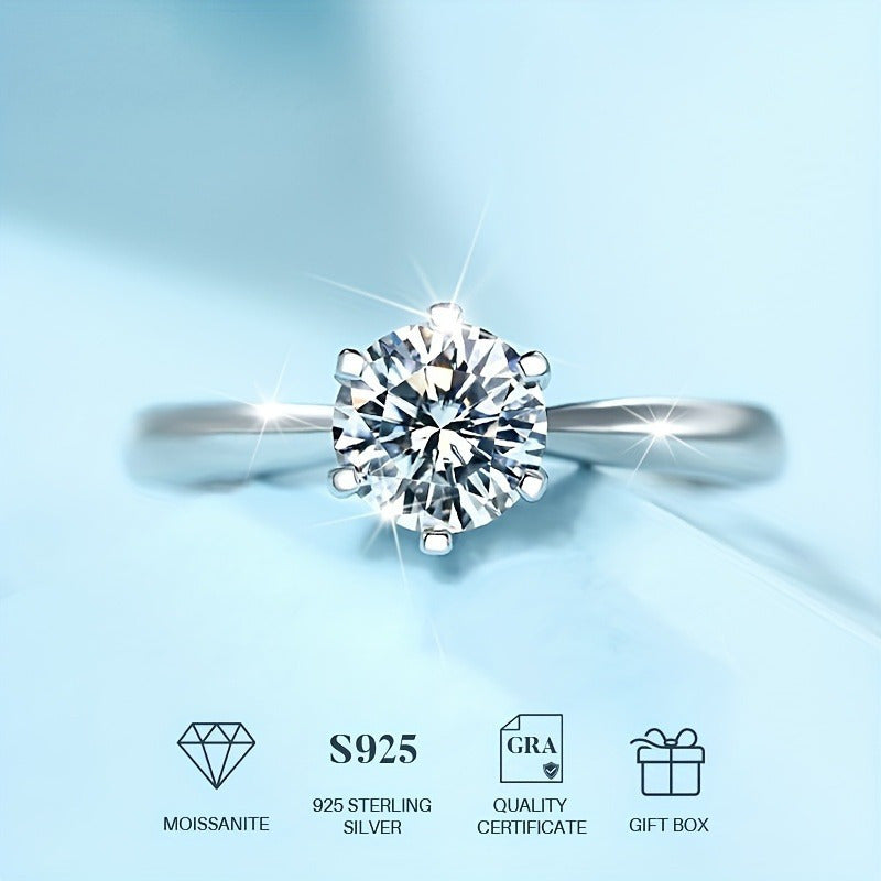 Classic Moissanite Engagement Ring in Ethic Diam Style, Made with 925 Sterling Silver and 18K Golden Plating. Perfect for Daily Wear and Gifting on Occasions like St. Patrick's Day. Available in Various Carat Options (0.5, 1, 2, 3, 5, 10).