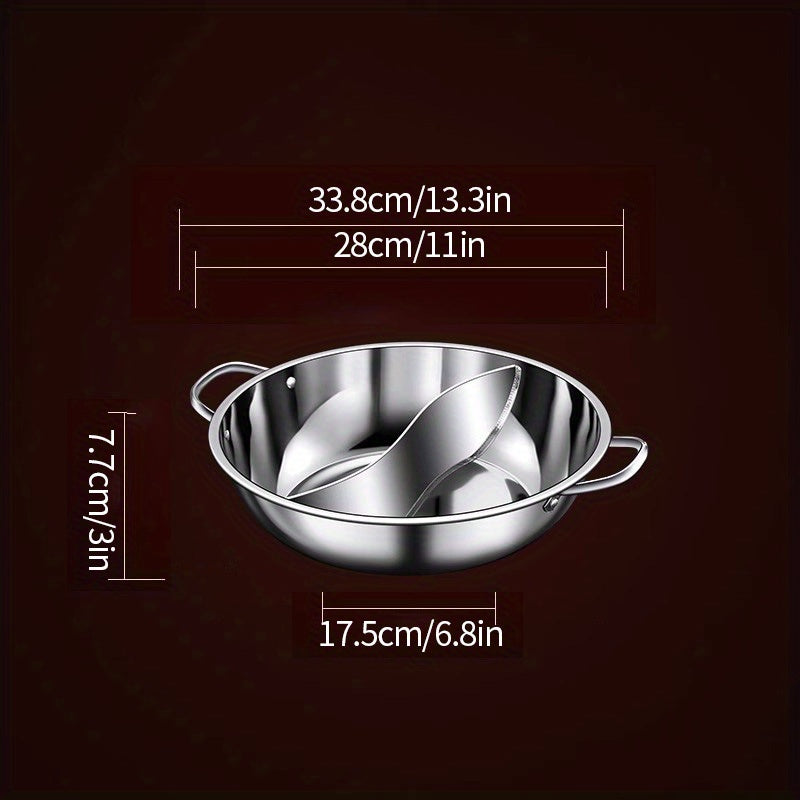 [Customer Favorite] Double-flavored Stainless Steel Hot Pot - Dual Handles, Split Compartment, Compatible with Gas and Induction Cooktops - Essential Kitchen Appliance