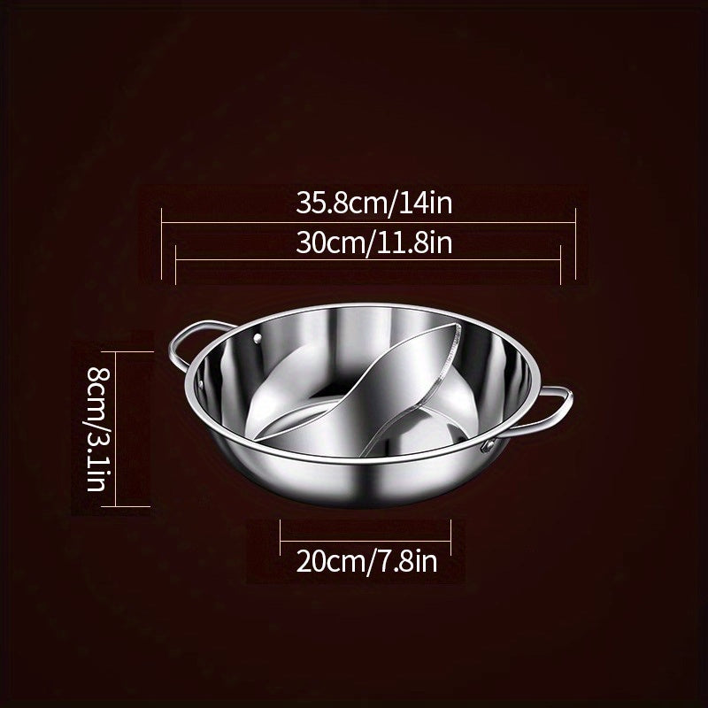 [Customer Favorite] Double-flavored Stainless Steel Hot Pot - Dual Handles, Split Compartment, Compatible with Gas and Induction Cooktops - Essential Kitchen Appliance