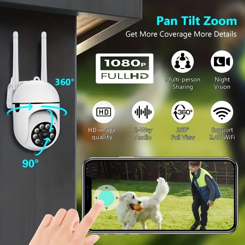 Get the ultimate surveillance with the 1pc TERUHAL Ultra HD 1080P Wireless Security Camera. This camera features a 355° panoramic view, 2-way audio, night vision, and Wi-Fi connectivity. Made from durable ABS material and powered by USB, this camera does