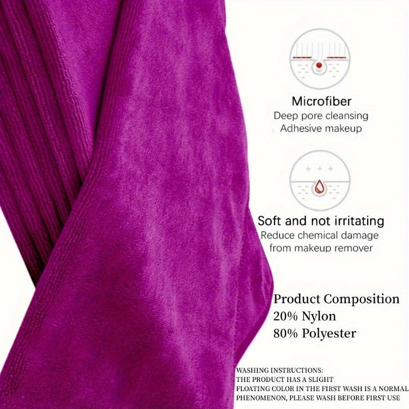 5 packs of quick-drying, reusable makeup remover cloths in wine red made of microfiber polyester for washing face makeup.