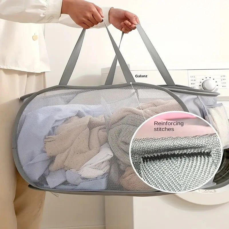 Large, Foldable Mesh Laundry Hamper with Handles - Versatile Storage Bag for Dirty Clothes in Various Rooms