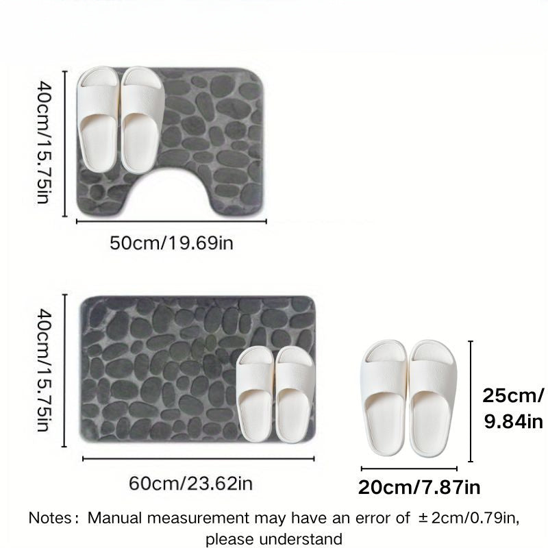 2pcs Set Soft Bath Mats with Stone Embossed Design, Non-Slip and Quick-Dry. Ideal for Bathroom, Bedroom, Kitchen, Living Room, Home Decor in Autumn. Sizes: 40x60cm & 40x50cm.