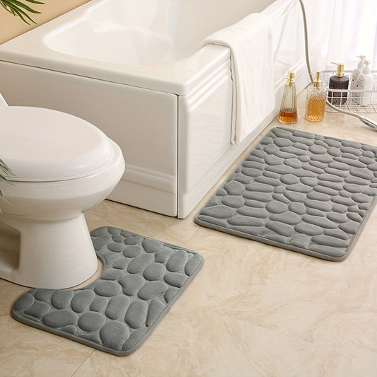 2pcs Set Soft Bath Mats with Stone Embossed Design, Non-Slip and Quick-Dry. Ideal for Bathroom, Bedroom, Kitchen, Living Room, Home Decor in Autumn. Sizes: 40x60cm & 40x50cm.