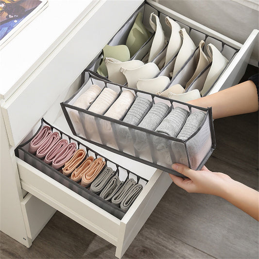 Drawer Style Underwear Organizer with 7 Grids Storage Box for Pants, Jeans, and Socks - Set of 3