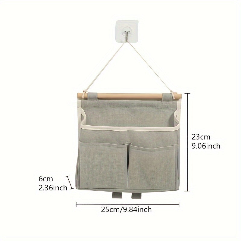 Wall Hanging Storage Organizer with Multiple Pockets, Made of Waterproof Linen Fabric and Wooden Dowel, Ideal for Living Room, Bedroom, Bathroom - Multipurpose Wall Mount Shelf