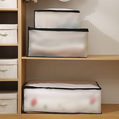 The 1pc Quilt Storage Bag is a moisture-proof and dustproof transparent duffel bag for holding clothes and quilts. It is a versatile storage solution for home organization, fitting easily under the bed.