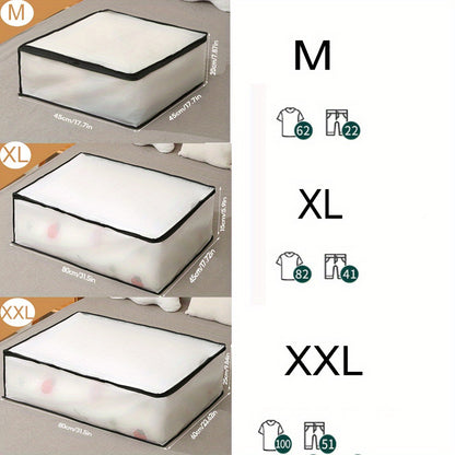 The 1pc Quilt Storage Bag is a moisture-proof and dustproof transparent duffel bag for holding clothes and quilts. It is a versatile storage solution for home organization, fitting easily under the bed.