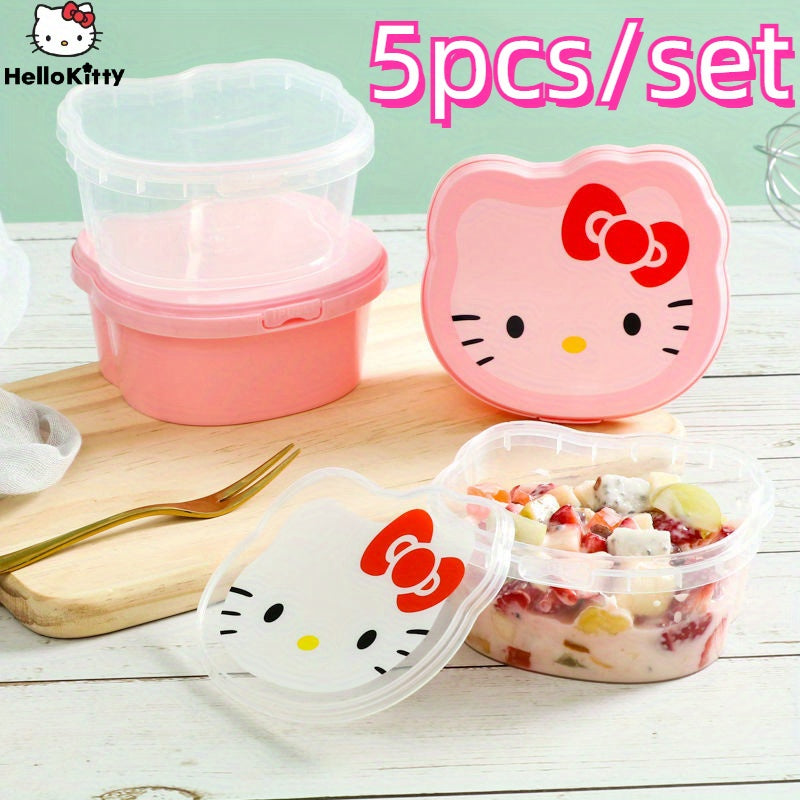 Set of 5 Sanrio Bento Boxes featuring Hello Kitty and Friends; Leakproof containers with lids for snacks, fruits, and on-the-go lunches