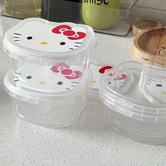 5 ta Sanrio Bento qutisi to'plami, Hello Kitty va do'stlari bilan; atıştırmalıklar, mevalar va yo'lda ovqatlar uchun qopqoq bilan suyuqlik o'tkazmaydigan idishlar.