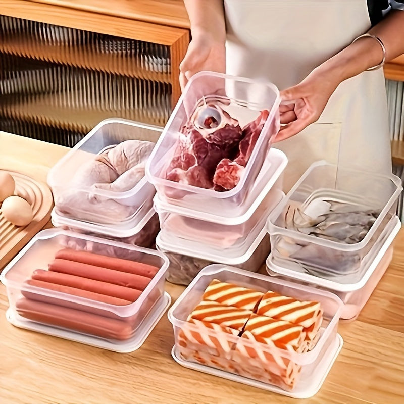 Refrigerator frozen meat box storage container with 5 compartments, food-grade classification grid for organizing food items, prevents cross-flavoring of ice cream, ensures sealed and fresh-keeping frozen storage