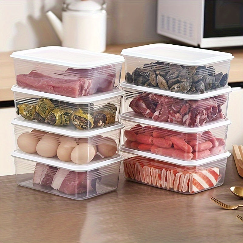 Refrigerator frozen meat box storage container with 5 compartments, food-grade classification grid for organizing food items, prevents cross-flavoring of ice cream, ensures sealed and fresh-keeping frozen storage