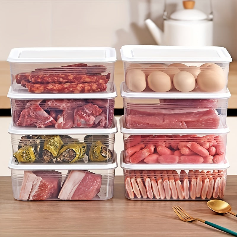 Refrigerator frozen meat box storage container with 5 compartments, food-grade classification grid for organizing food items, prevents cross-flavoring of ice cream, ensures sealed and fresh-keeping frozen storage