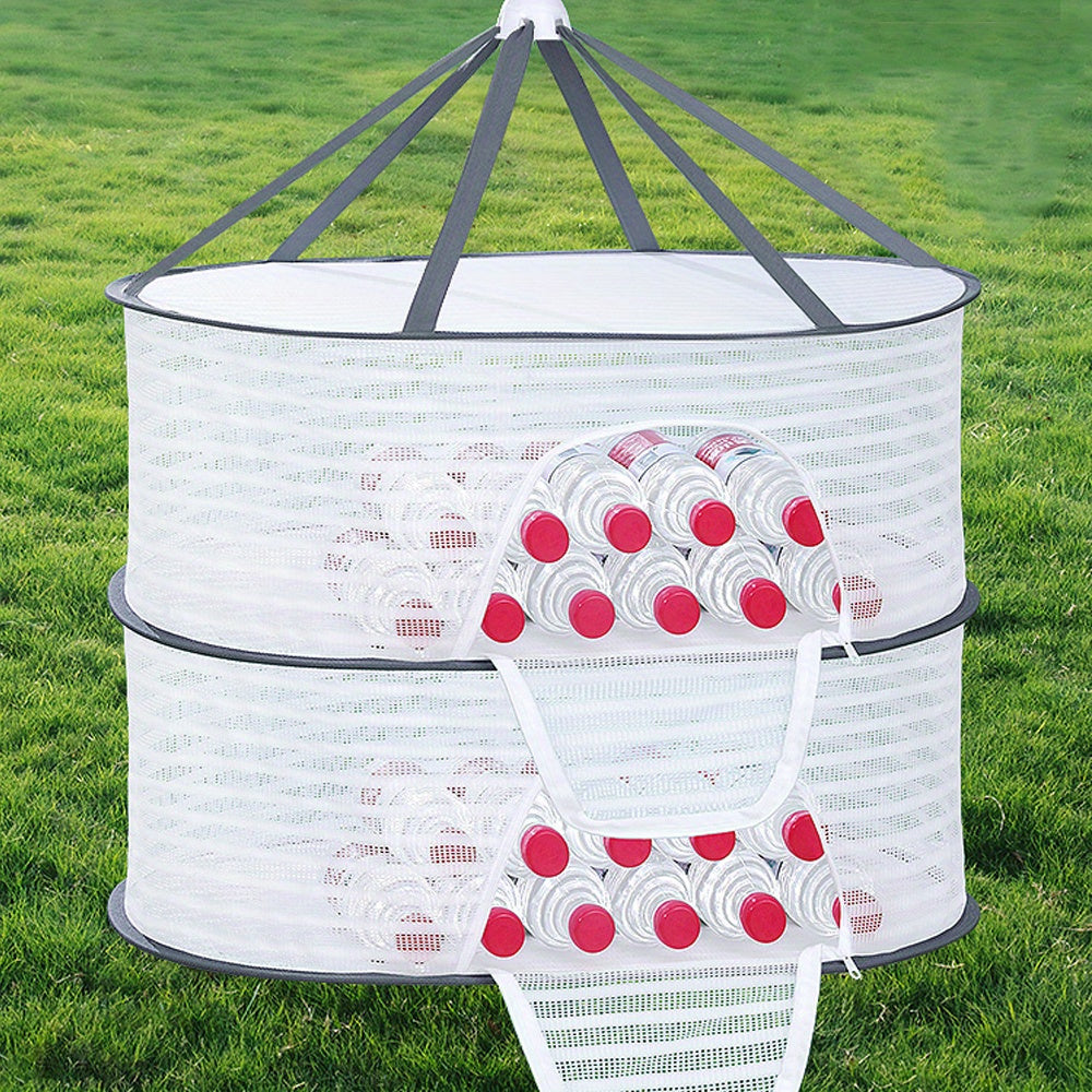 Multi-functional Hanging Mesh Dryer with Zipper - Collapsible Drying Rack for Herbs, Fruits, Vegetables, Fish & Clothes