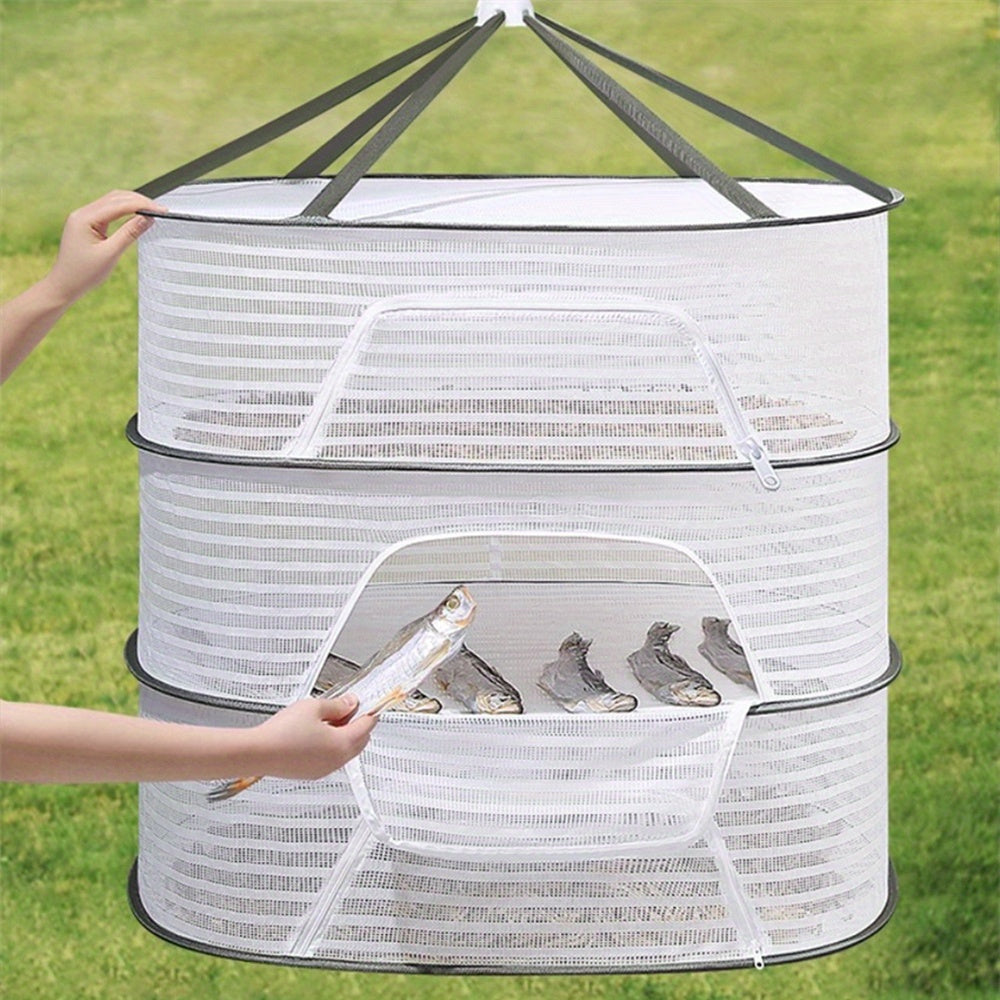 Multi-functional Hanging Mesh Dryer with Zipper - Collapsible Drying Rack for Herbs, Fruits, Vegetables, Fish & Clothes