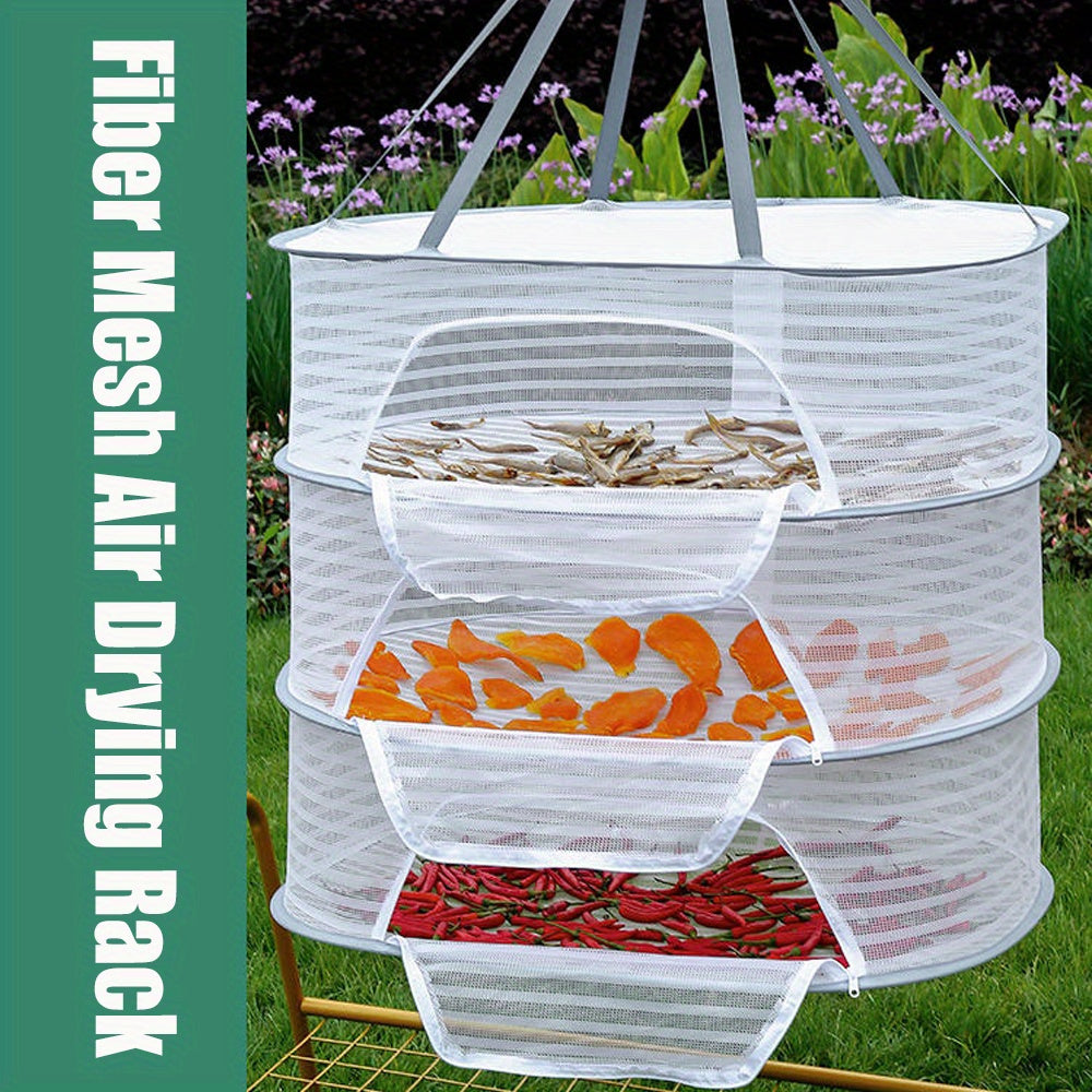 Multi-functional Hanging Mesh Dryer with Zipper - Collapsible Drying Rack for Herbs, Fruits, Vegetables, Fish & Clothes