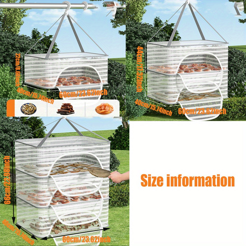 Multi-functional Hanging Mesh Dryer with Zipper - Collapsible Drying Rack for Herbs, Fruits, Vegetables, Fish & Clothes