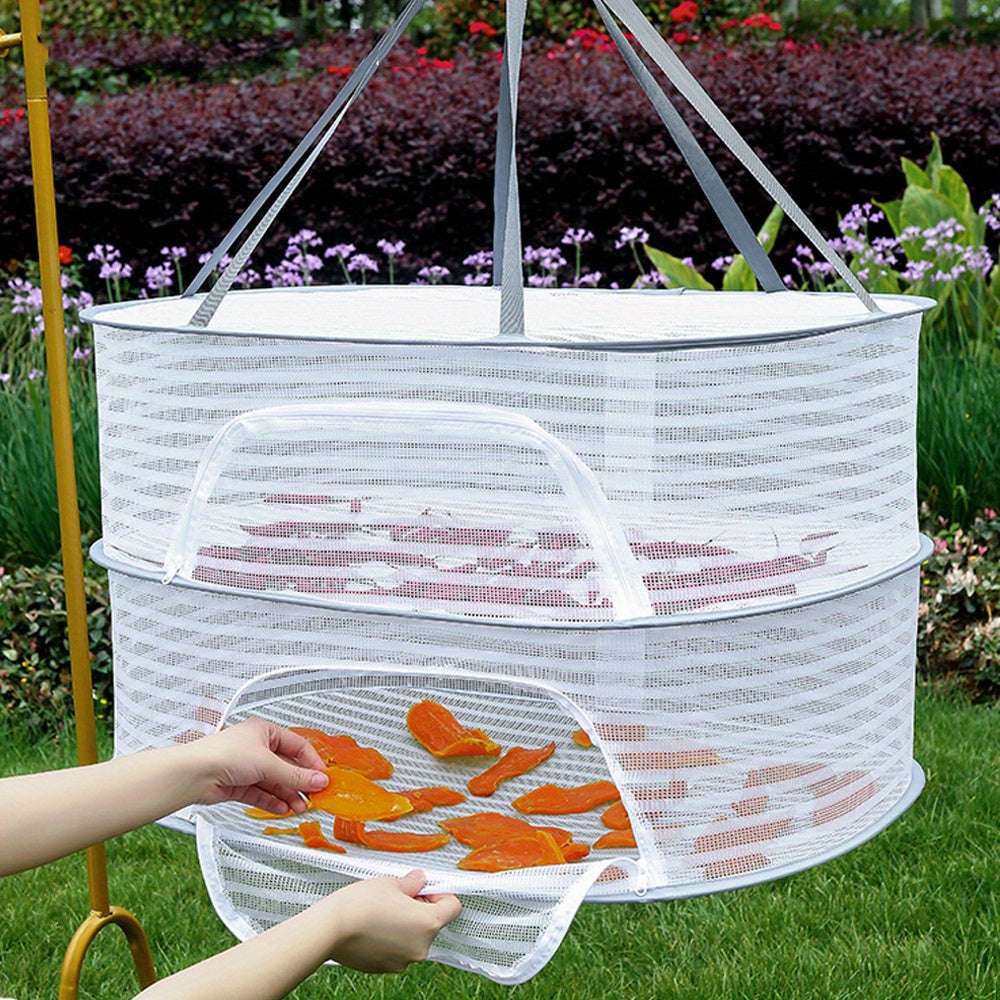 Multi-functional Hanging Mesh Dryer with Zipper - Collapsible Drying Rack for Herbs, Fruits, Vegetables, Fish & Clothes