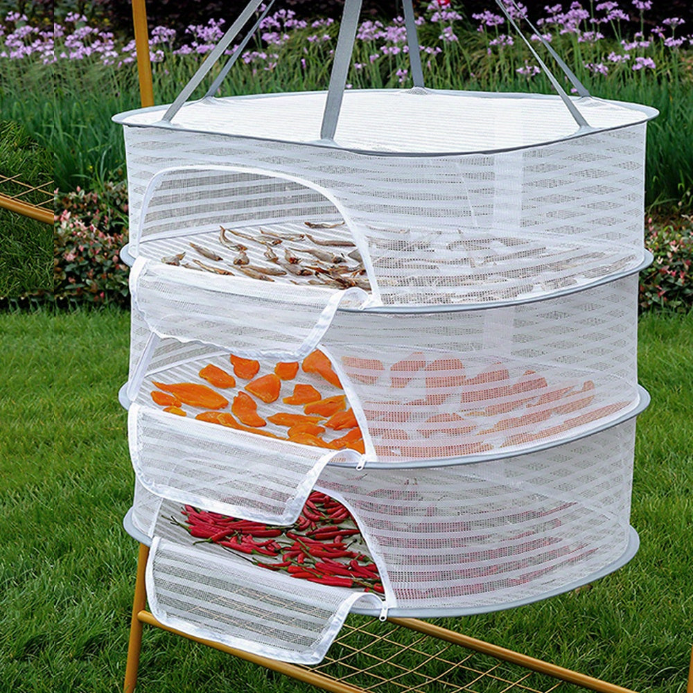 Multi-functional Hanging Mesh Dryer with Zipper - Collapsible Drying Rack for Herbs, Fruits, Vegetables, Fish & Clothes