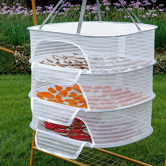 Multi-functional Hanging Mesh Dryer with Zipper - Collapsible Drying Rack for Herbs, Fruits, Vegetables, Fish & Clothes