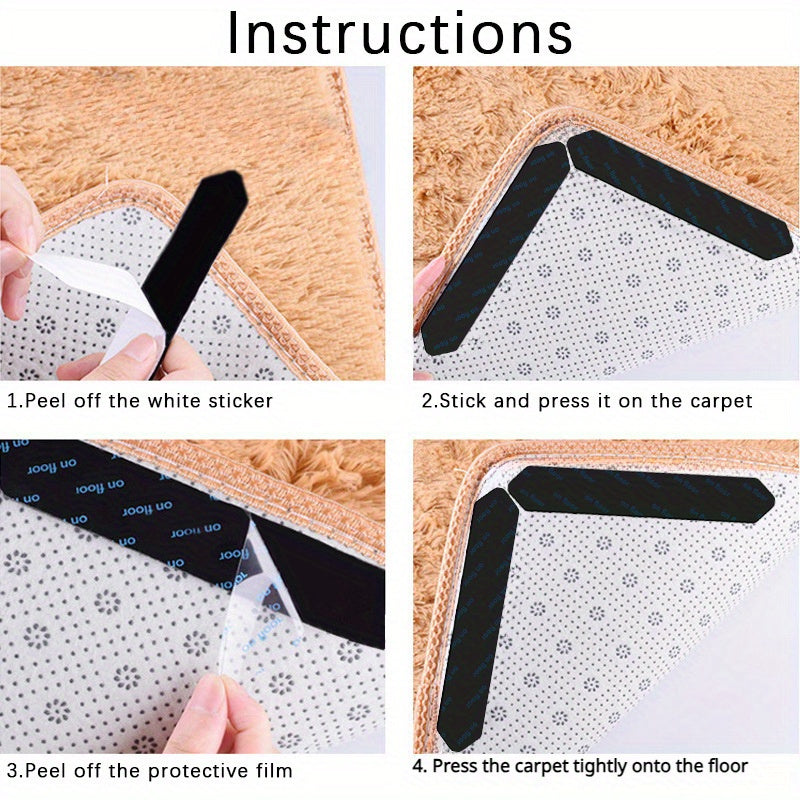 Keep your rugs in place with our 4 piece set of high-quality, non-slip rug grippers. Ideal for use in the living room, dining room, and bathroom, these grippers will prevent slipping and rolling for added safety and convenience.