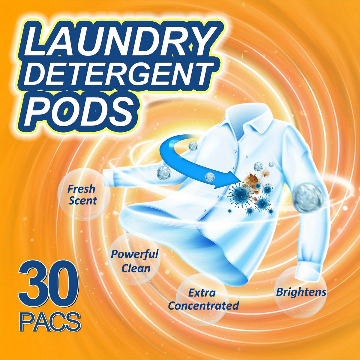 [Customer Favorite] 30 Pack of Highly Concentrated 6-in-1 Laundry Detergent Pods - Removes Stains, Leaves Fresh Scent, Residue-Free, Moonlight Mint Formula, Convenient Soap Pacs, Laundry Cleaning Solution