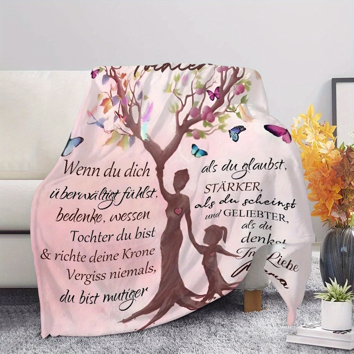 Soft flannel sofa blanket with butterfly and tree design - perfect 1pc German gift for the best daughter's holiday or birthday celebration.