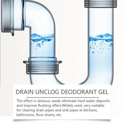 A gel for cleaning and deodorizing sewer pipelines in kitchens and bathrooms, removing debris and eliminating unpleasant odors, available in a 100mL size.