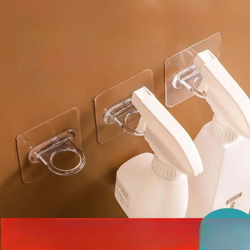 4 adhesive hooks for kitchen and bathroom storage, no-drill installation, stylish plastic design, multi-functional.