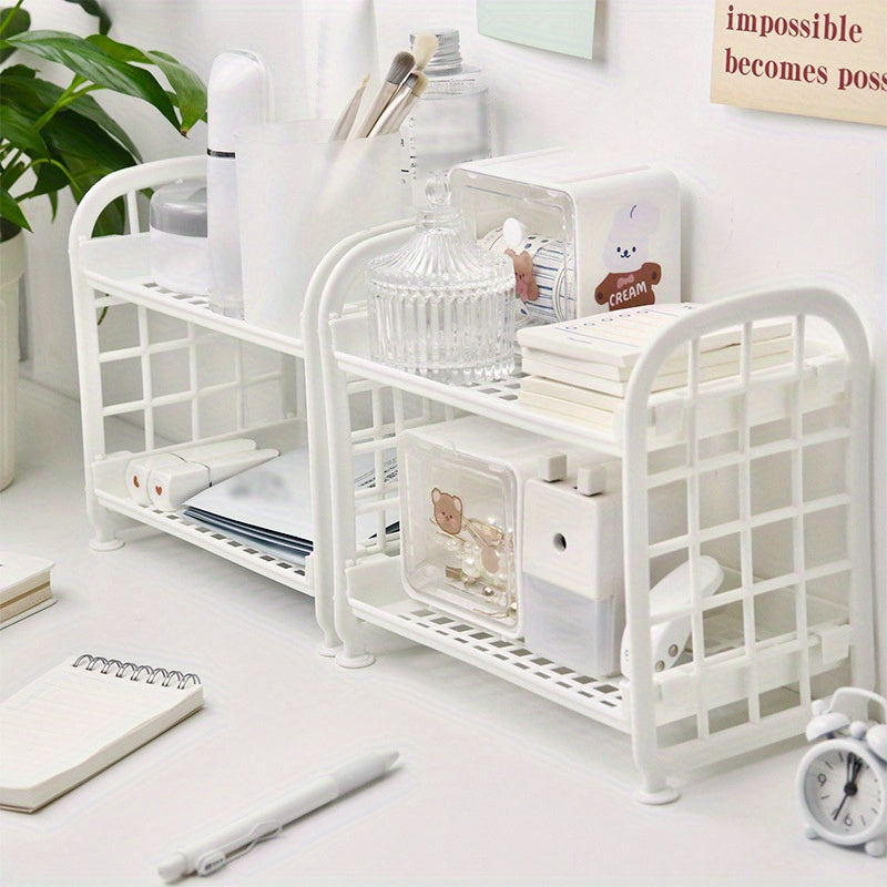 Two-Tier Plastic Storage Rack with Detachable Feature - Space-Efficient and Versatile Design for Convenient Access, Ideal for Organizing Cosmetics and Various Items