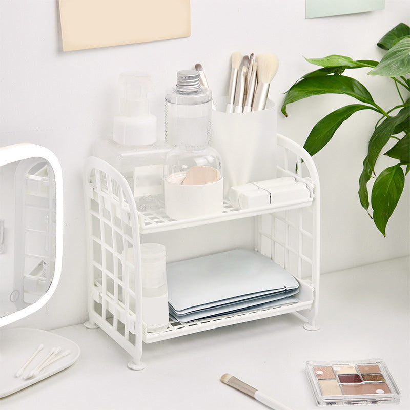 Two-Tier Plastic Storage Rack with Detachable Feature - Space-Efficient and Versatile Design for Convenient Access, Ideal for Organizing Cosmetics and Various Items