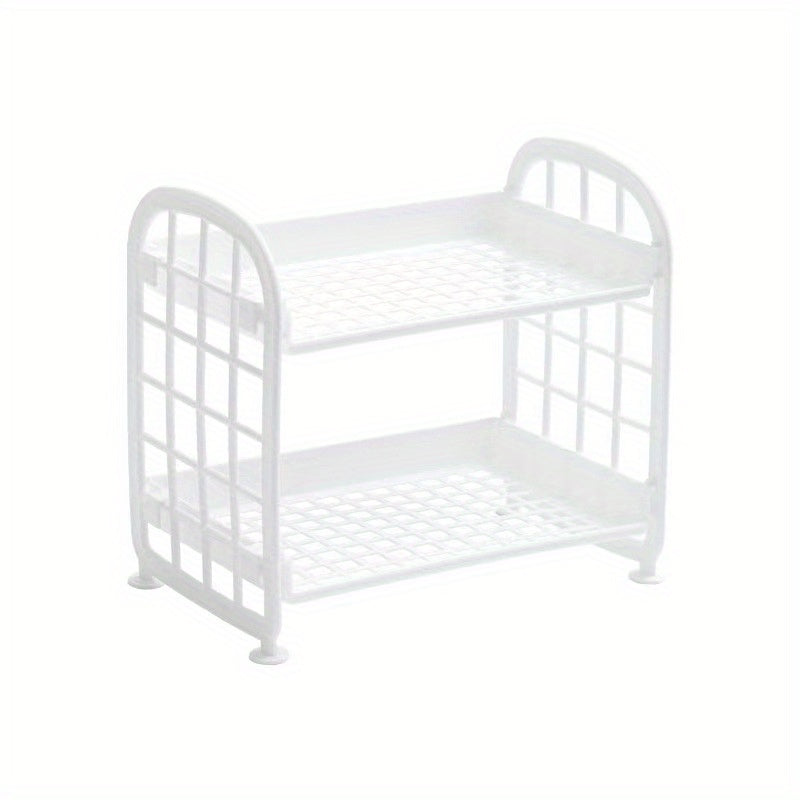 Two-Tier Plastic Storage Rack with Detachable Feature - Space-Efficient and Versatile Design for Convenient Access, Ideal for Organizing Cosmetics and Various Items