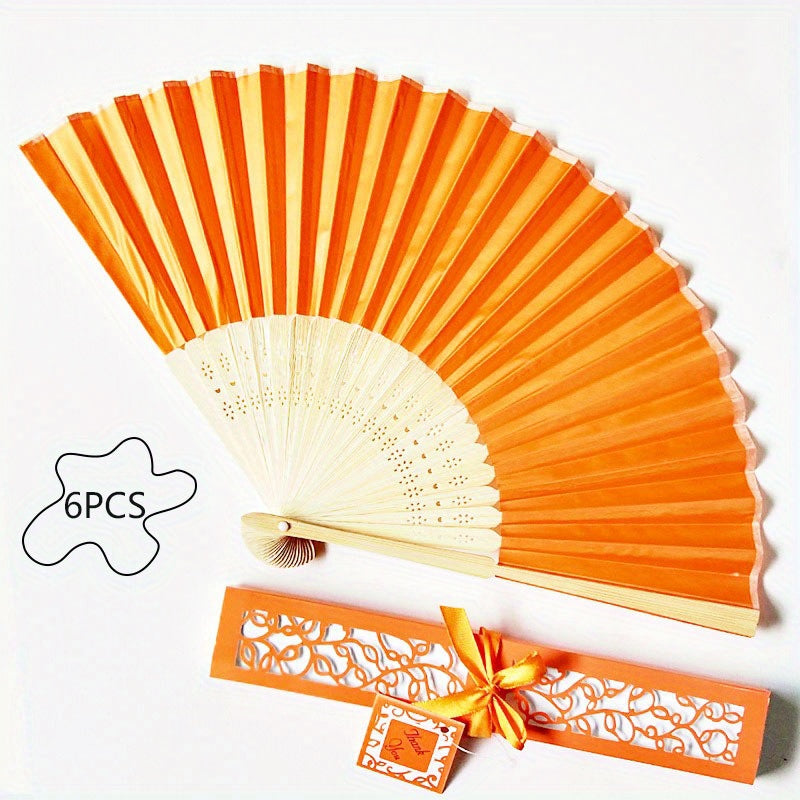 Set of 6 Handheld Fans with Cloth Surface, Perfect for Wedding Bridesmaid Gifts. Women's Handheld Fan Box Set, Ideal for Costume Accessories and Props.