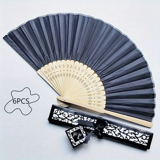 Set of 6 Handheld Fans with Cloth Surface, Perfect for Wedding Bridesmaid Gifts. Women's Handheld Fan Box Set, Ideal for Costume Accessories and Props.