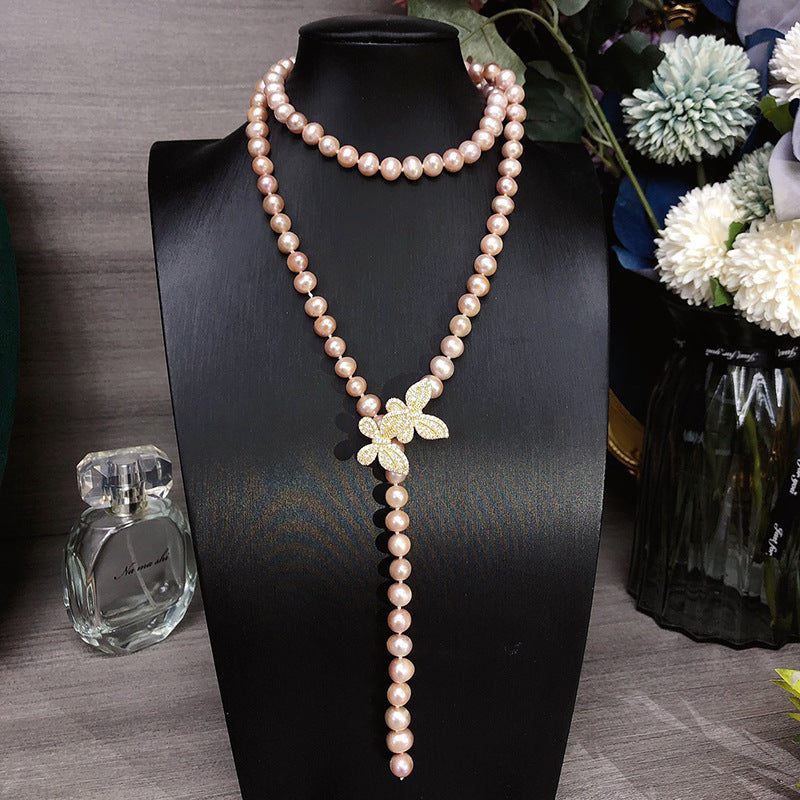 Luxurious Freshwater Pearl Sweater Necklace in Light Purple, Versatile Fashion Accessory for Women, Multi-Layer and Chic Design Ideal for Mother's Day or Parties, Comes with Gift Box - Minor Imperfections Enhance its Unique, Random, Luxury Look.