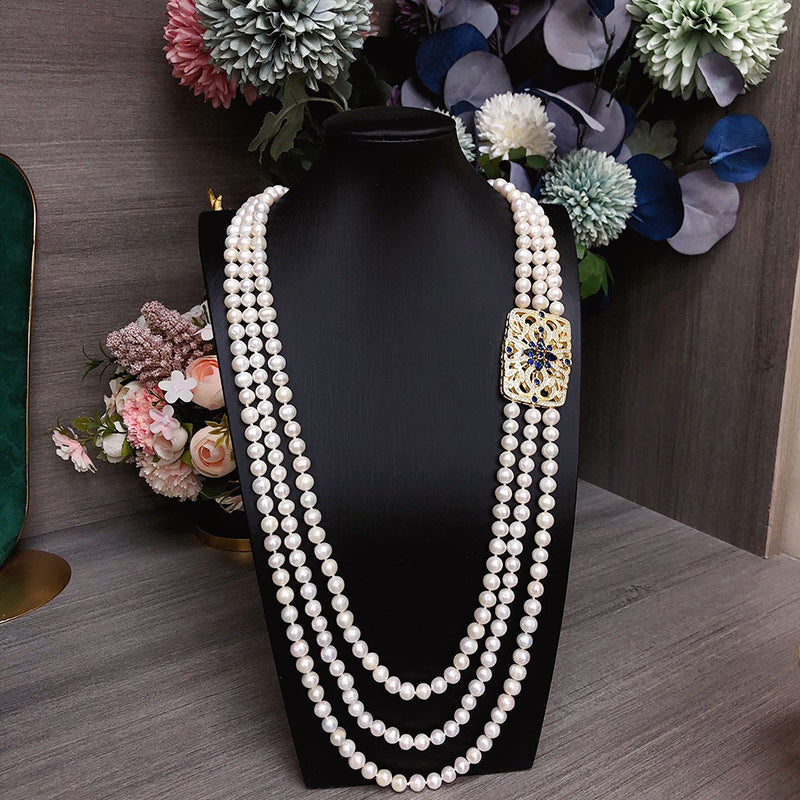 Exquisite Multi-Strand Freshwater Pearl Necklace for Women - Elegant Sweater Chain, Perfect for Daily Wear and Special Occasions, Authentic Pearls without Plating, Gift Box Included