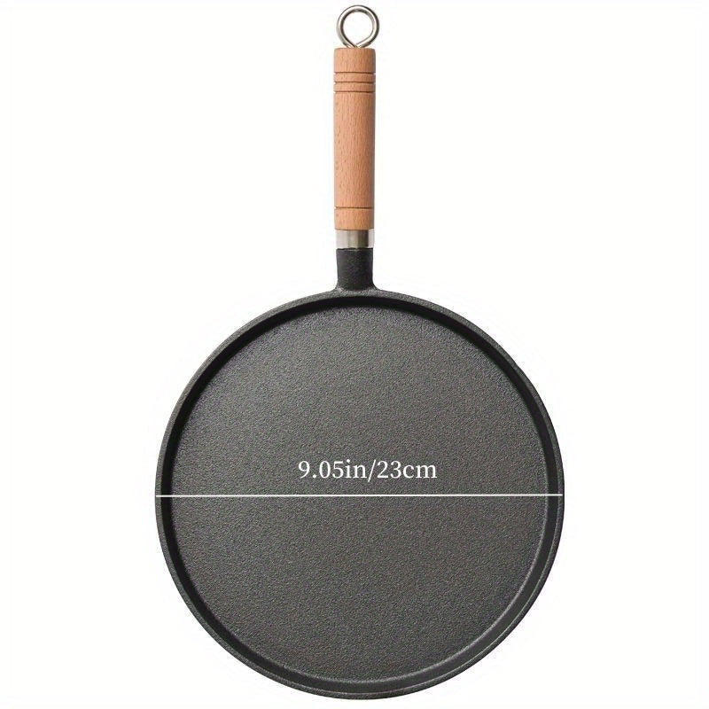 [Customer Favorite] Durable Cast Iron Non-Stick Pan with Wooden Handle - Ideal for Pancakes, Pizza, and Steak - Hand Wash Recommended