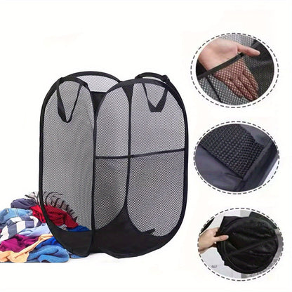 Sturdy Polyester Blend Pop-Up Laundry Basket - Convenient Handle and Foldable Design for Dorms, Bathrooms, and Travel - Portable Black Clothes Hamper - Durable Construction for Long-lasting Use - Ideal for Laundry Needs