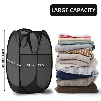 Sturdy Polyester Blend Pop-Up Laundry Basket - Convenient Handle and Foldable Design for Dorms, Bathrooms, and Travel - Portable Black Clothes Hamper - Durable Construction for Long-lasting Use - Ideal for Laundry Needs