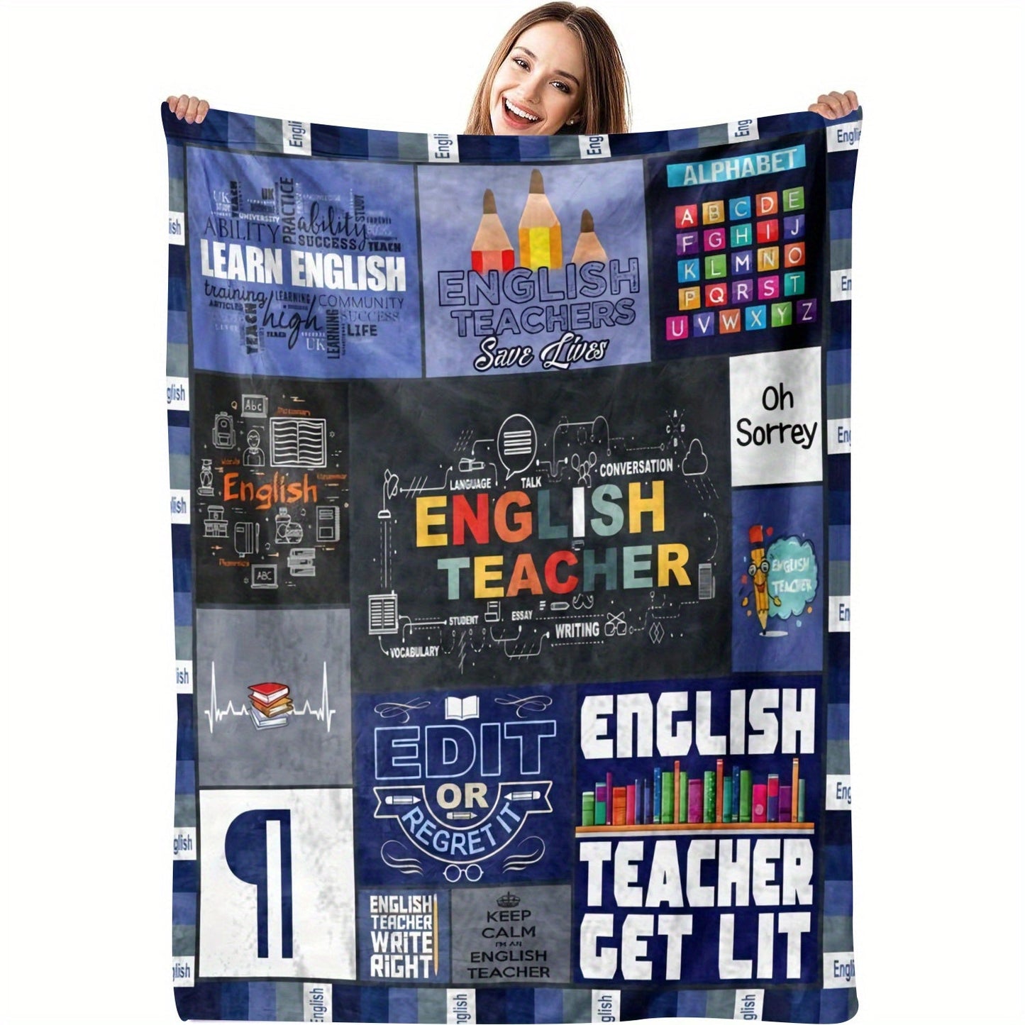 Stay warm with our cozy blanket featuring an English teacher theme - the ideal gift for educators! Choose from a variety of sizes.