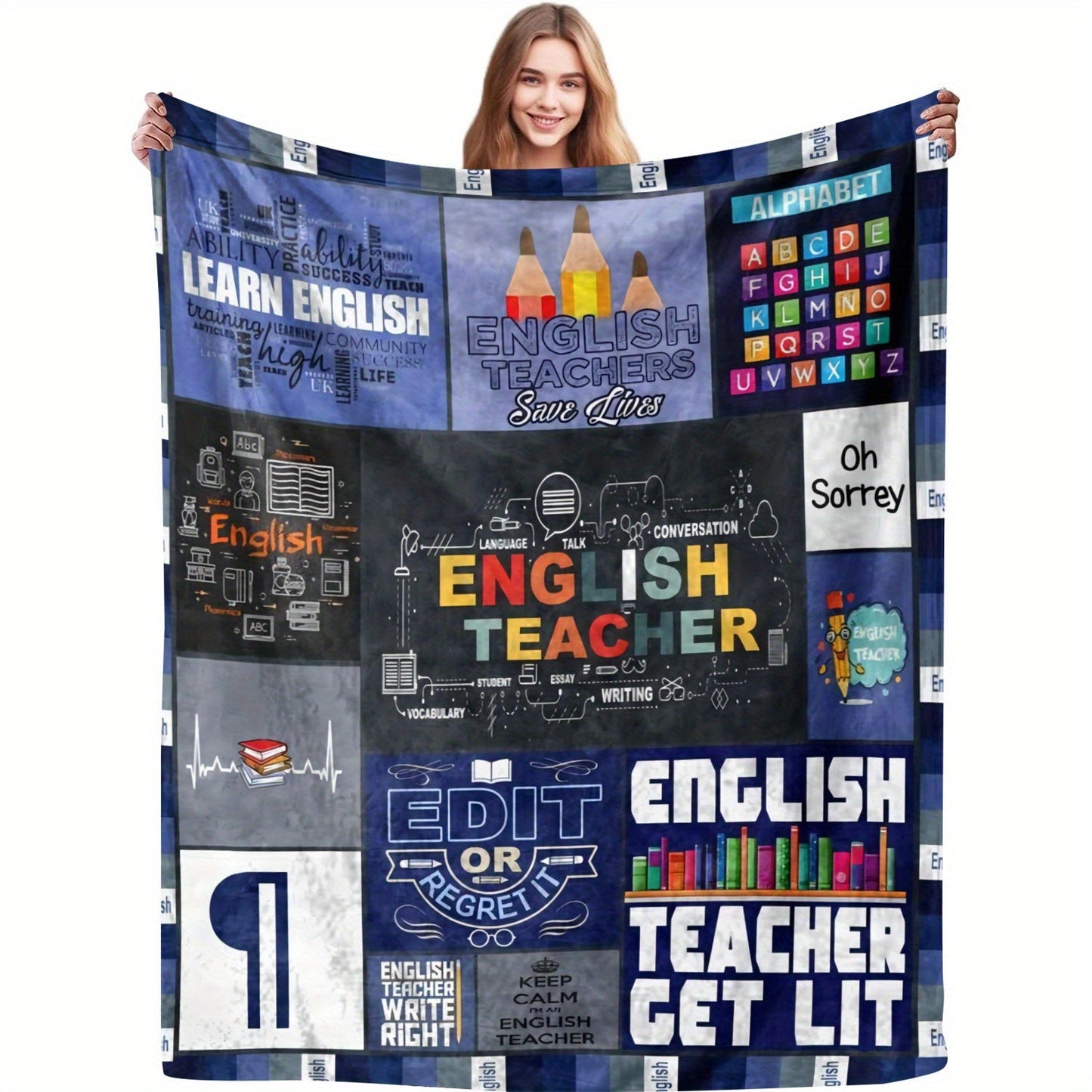 Stay warm with our cozy blanket featuring an English teacher theme - the ideal gift for educators! Choose from a variety of sizes.