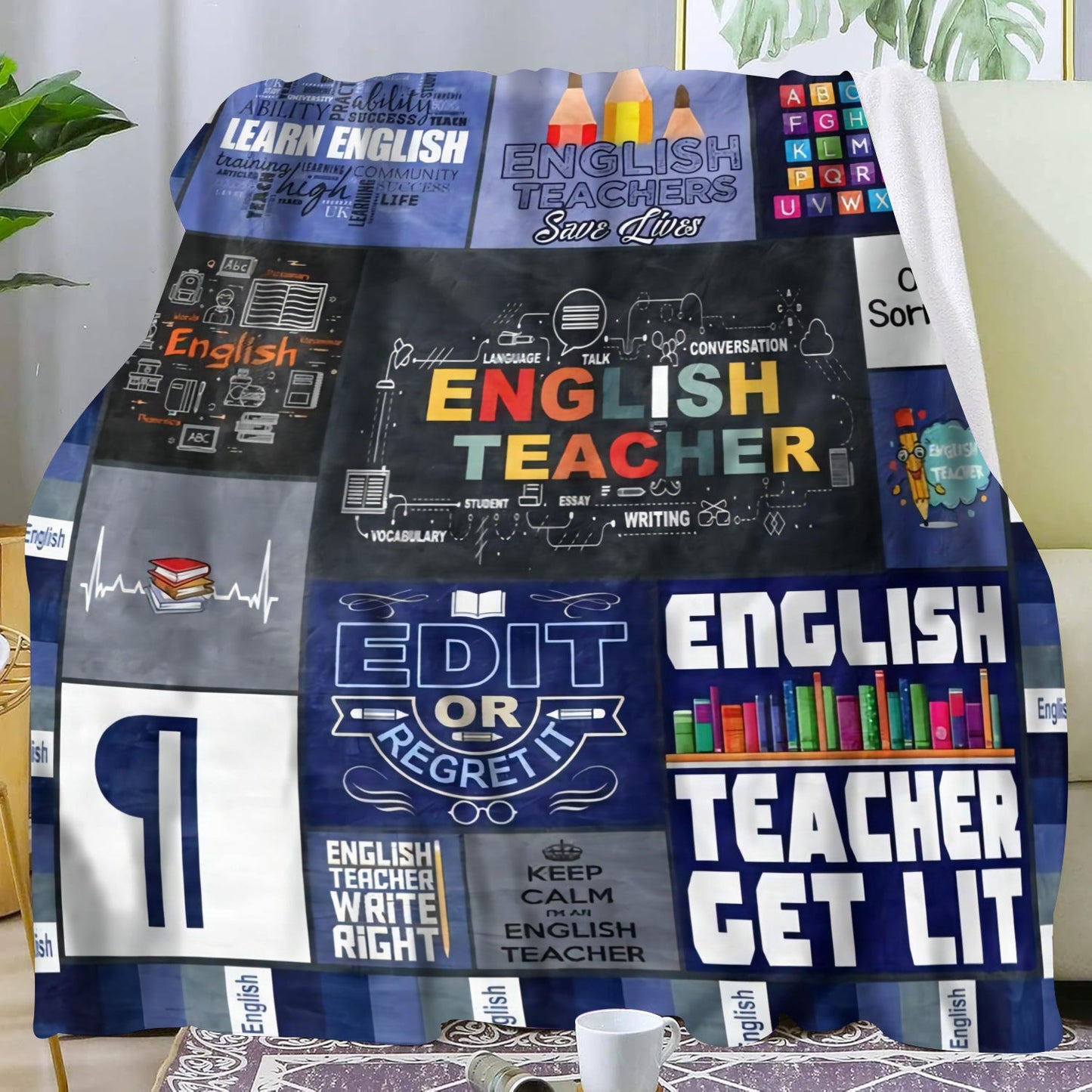 Stay warm with our cozy blanket featuring an English teacher theme - the ideal gift for educators! Choose from a variety of sizes.