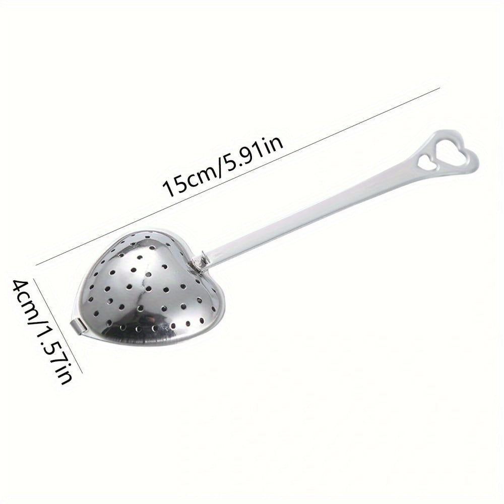 Heart-shaped tea infuser set made from stainless steel, available in a 1pc or 2pcs option. Features a fine mesh for loose leaf tea, sturdy handle for easy use, and is perfect for brewing tea, herbs, and spices. Durable, easy to clean, and makes for an