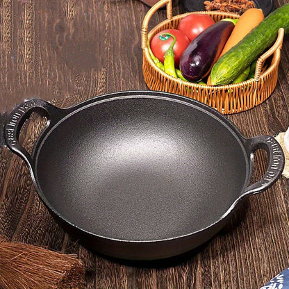 Yuanbao Cast Iron Pot: A Traditional Uncoated Cast Iron Soup Pot with Dual Handles, Durable Household Wok Fryer, and Small Saucepan for Cooking