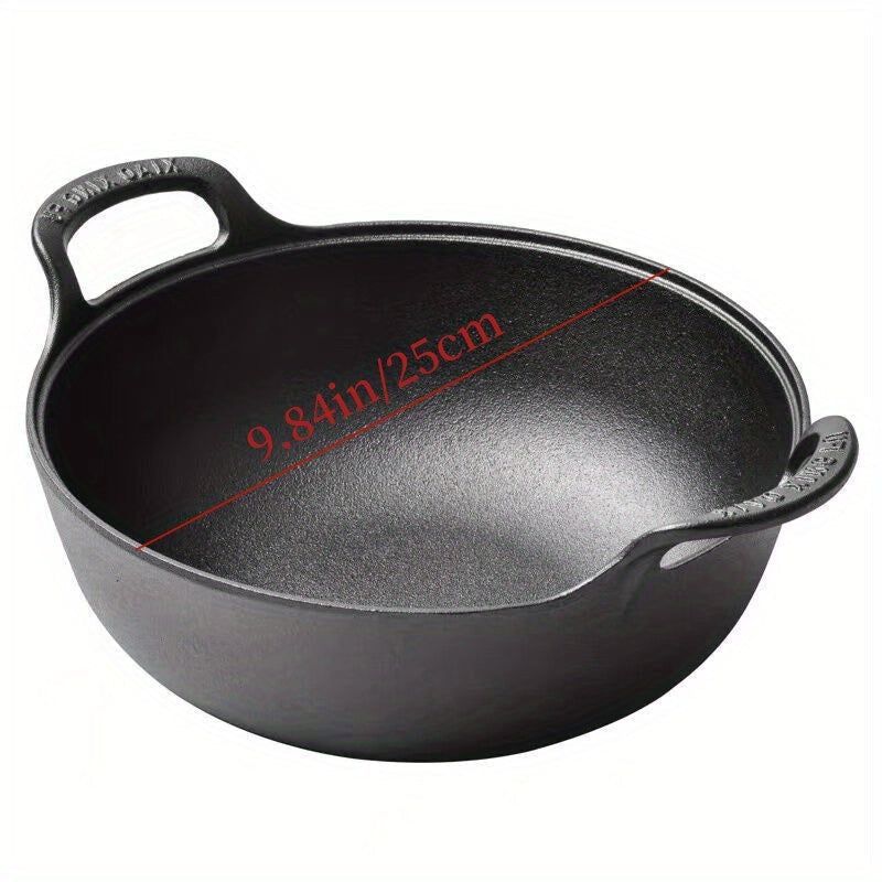 Yuanbao Cast Iron Pot: A Traditional Uncoated Cast Iron Soup Pot with Dual Handles, Durable Household Wok Fryer, and Small Saucepan for Cooking