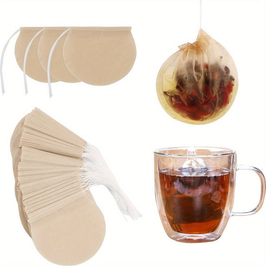 100 pieces of unbleached tea infuser bags - Ideal for loose leaf tea, coffee, and spices | Convenient drawstring design | A healthier option for brewing and cooking