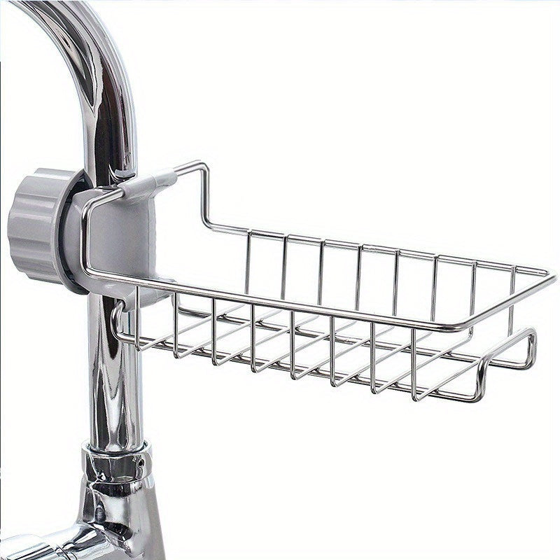 Stainless Steel Faucet Caddy: Non-Electric Draining Organizer for Sponges and Cloths, Versatile Bathroom Accessory